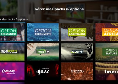 Capture d'écran du choix d'options de l'application TV d'un abonné